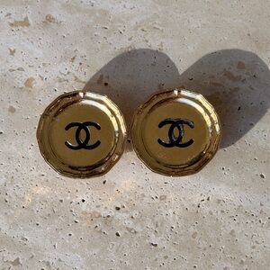 CHANEL by KARL LAGERFELD Vintage Massive Dish Plate CC Clip On Earrings, 1989